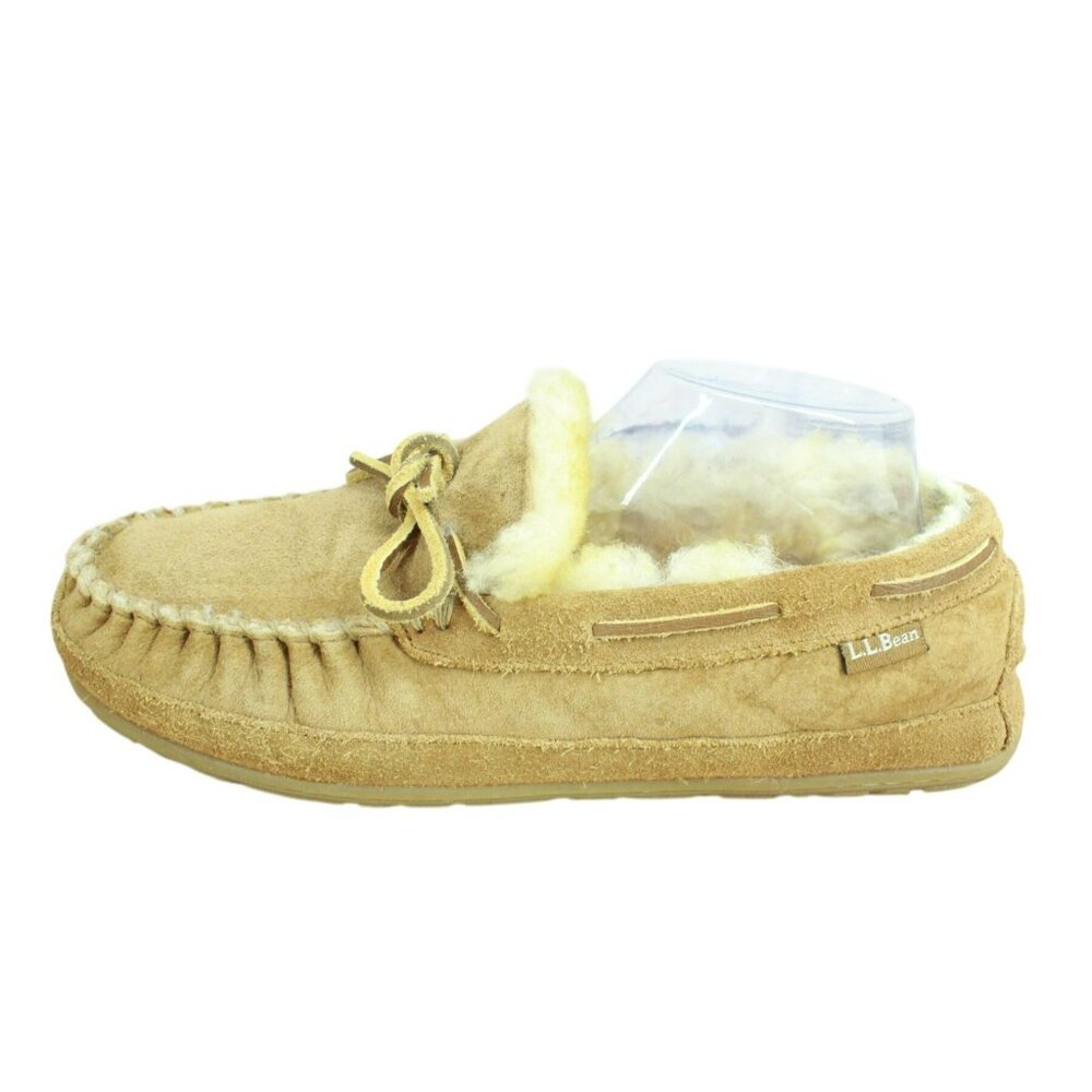 LL Bean Brown Suede Wicked Good Shearling Lined Moccasin Slippers Size 10 M - Picture 1 of 9